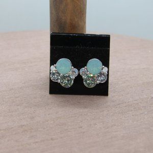 Silver Cluster Stud Earrings with Mint Pearl Swarovski Crystals